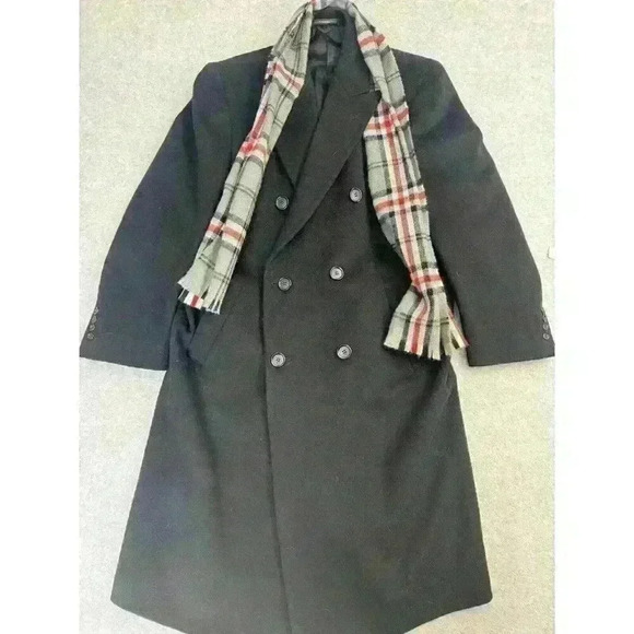 Alfani Other - Alfani Men's Black Overcoat & Scarf Macy's Wool Cashmere Size 42R Cut H1082 EUC